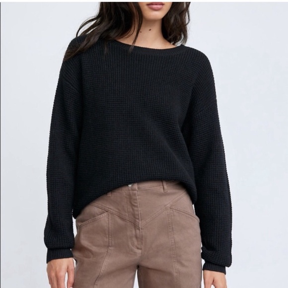 Aritzia Wilfred Free Isabelli merino wool waffle knit sweater in black size S - Picture 2 of 8